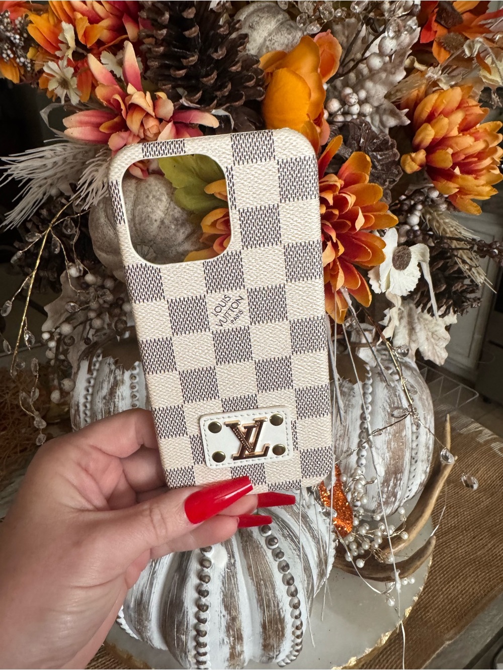 Louis Vuitton Beige Checkered Designer Phone Case iPhone 15 pro max